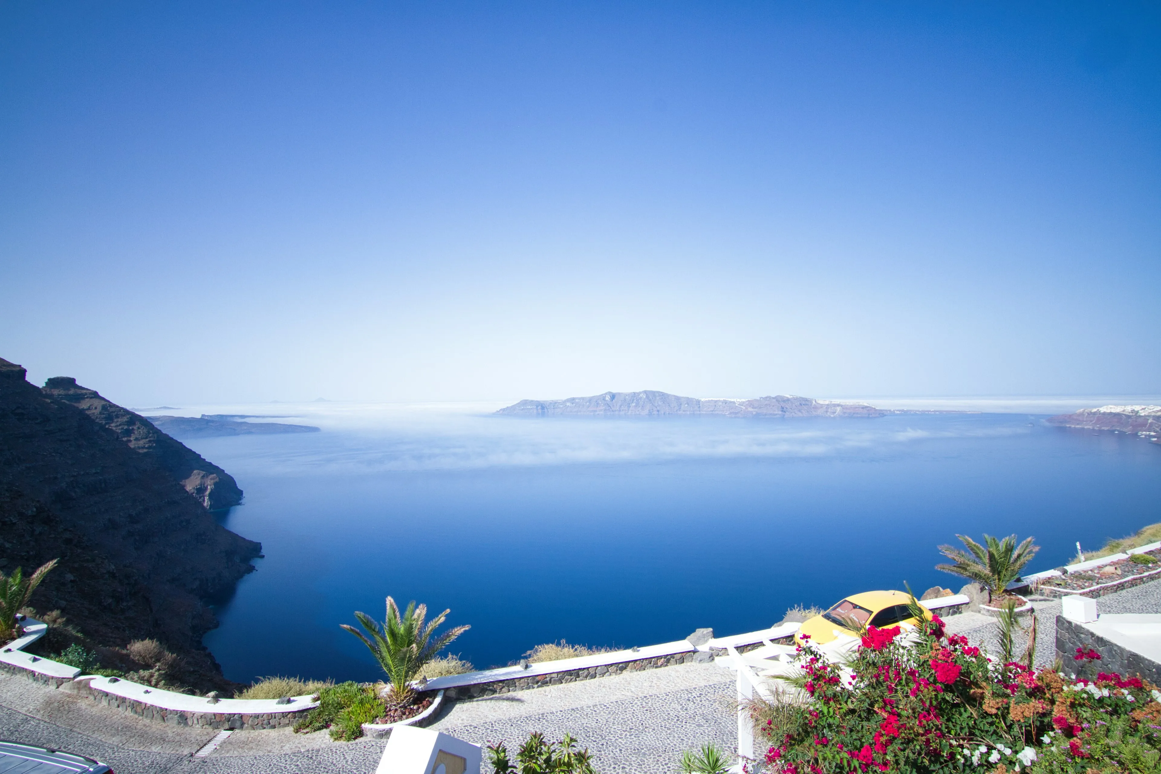 Calm Aegean waters and distant Greek islands